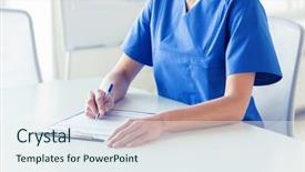  Presentation with medical clipboard - Colorful slide deck enhanced with doctor or nurse writing medical backdrop and a sky blue colored foreground