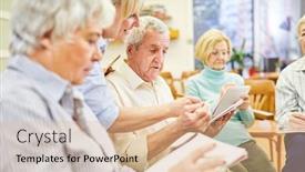  Presentation with seniors - Slides having doctor-or-therapist-helps-seniors background and a lemonade colored foreground