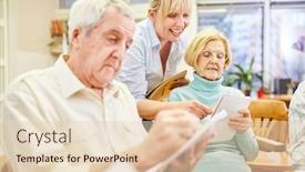  Presentation with group therapy - Beautiful theme featuring doctor-or-therapist-supports-senior backdrop and a lemonade colored foreground