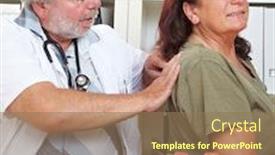  Presentation with elderly - Slide deck having doctor-palpates-the-painful-back background and a coral colored foreground