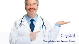  Presentation with pharmacist - Cool new slide deck with doctor pharmacist presenting white background backdrop and a sky blue colored foreground