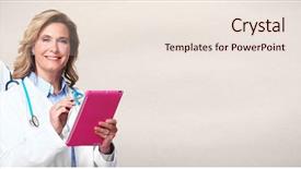  Presentation with pharmacist - Slide deck enhanced with doctor pharmacist with tablet computer background and a sky blue colored foreground