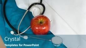  Presentation with scrubs - PPT theme consisting of doctor physician or nurse items including medical scrubs a labcoat a stethoscope and an apple background and a ocean colored foreground