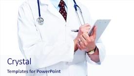  Presentation with physician - Colorful PPT theme enhanced with health care success medical research - doctor physician writing a prescription backdrop and a sky blue colored foreground