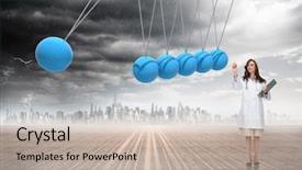  Presentation with newton cradle - PPT theme having doctor pointing against newtons cradle background and a soft green colored foreground