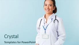  Presentation with photo of armed men - Presentation theme enhanced with doctor posing isolated over blue background and a sky blue colored foreground