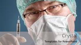  Presentation with vaccine - Theme enhanced with doctor-posing-with-syringe-loaded background and a light gray colored foreground