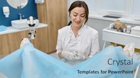  Presentation with examination - Slide deck enhanced with doctor-preparing-for-gynecological-examination background and a light blue colored foreground