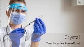  Presentation with give - Beautiful slide deck featuring doctor-preparing-to-give-coronavirus backdrop and a light gray colored foreground