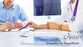  Presentation with medication - Presentation design having doctor-prescribes-medication background and a light blue colored foreground