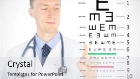  Presentation with eye doctor - Cool new PPT theme with screening tests - doctor pressing touchscreen over white backdrop and a sky blue colored foreground