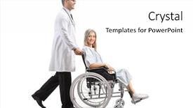  Presentation with healthy workplace full length side view - PPT theme featuring doctor pushing a female patient background and a white colored foreground