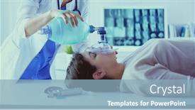  Presentation with hospital mask - PPT theme having doctor-putting-an-oxygen-mask background and a light blue colored foreground