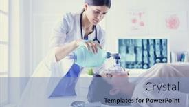  Presentation with hospital mask - PPT theme enhanced with doctor-putting-an-oxygen-mask background and a light blue colored foreground