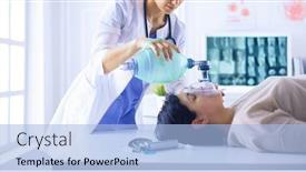  Presentation with hospital mask - Audience pleasing slide deck consisting of doctor-putting-an-oxygen-mask backdrop and a light blue colored foreground