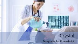  Presentation with hospital mask - Slide set enhanced with doctor-putting-an-oxygen-mask background and a light blue colored foreground