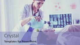  Presentation with hospital mask - Slides with doctor-putting-an-oxygen-mask background and a light blue colored foreground