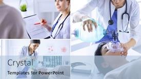  Presentation with hospital mask - Slide set consisting of doctor-putting-an-oxygen-mask background and a light blue colored foreground