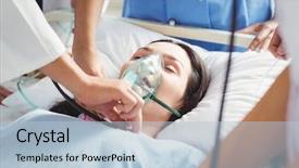  Presentation with hospital mask - Presentation design enhanced with doctor putting an oxygen mask background and a light blue colored foreground