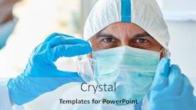  Presentation with intensive care unit - PPT layouts featuring doctor-putting-on-protective-clothing background and a light blue colored foreground