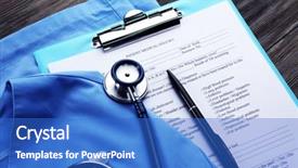  Presentation with medical clipboard - Beautiful PPT theme featuring doctor questionnaire - medical stethoscope clipboard and coat backdrop and a cobalt blue colored foreground
