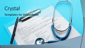  Presentation with medical clipboard - PPT theme consisting of doctor questionnaire - medical stethoscope clipboard and pen background and a  colored foreground
