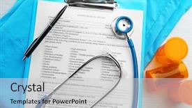 Presentation with medical clipboard - Theme with doctor questionnaire - medical stethoscope clipboard pills background and a light gray colored foreground