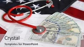  Presentation with usa flag - Cool new PPT theme with doctor questionnaire - stethoscope and money on usa backdrop and a white colored foreground
