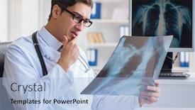  Presentation with radiologist - Beautiful slide set featuring doctor radiologist looking at x-ray images backdrop and a light blue colored foreground