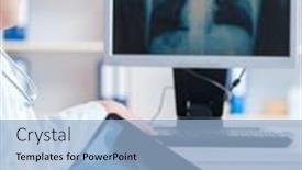  Presentation with radiologist - Slide set with doctor radiologist looking at x-ray images background and a light blue colored foreground