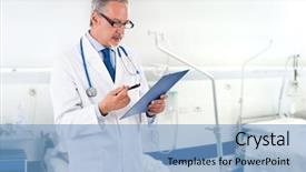  Presentation with history - PPT layouts featuring doctor reading a case history background and a light blue colored foreground