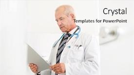  Presentation with medical clipboard - PPT layouts featuring doctor reading medical report background and a sky blue colored foreground