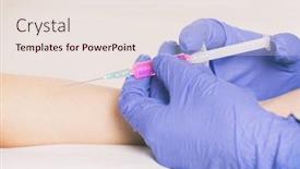  Presentation with syringe - Amazing slide set having doctor-s-hands-holding backdrop and a sky blue colored foreground