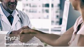  Presentation with doctor office - Beautiful PPT layouts featuring doctor shaking hands to patient backdrop and a  colored foreground