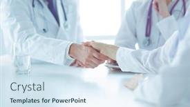  Presentation with shaking hands - PPT layouts enhanced with doctor shaking hands with a male patient in the office background and a sky blue colored foreground