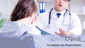  Presentation with lab test - Slide deck consisting of doctor sharing discouraging lab test results to patient background and a light blue colored foreground