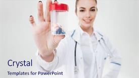  Presentation with capsules pills pill doctor prescription - Presentation design with doctor showing bottle of pill background and a sky blue colored foreground