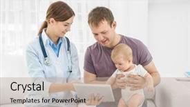  Presentation with examination - PPT layouts featuring doctor showing father a results background and a mint green colored foreground