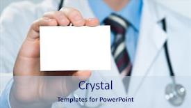  Presentation with business card - Amazing PPT theme having doctor showing his business card backdrop and a sky blue colored foreground