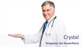  Presentation with product - Amazing slide deck having medication advertisement - doctor showing his open hand backdrop and a sky blue colored foreground