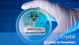  Presentation with coronavirus - Colorful PPT theme enhanced with doctor-showing-plate-with-coronavirus backdrop and a teal colored foreground