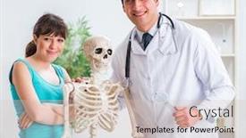  Presentation with injury - Colorful presentation design enhanced with doctor showing type of injury on skeleton to patient backdrop and a soft green colored foreground