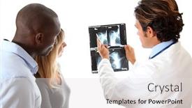  Presentation with patients - Presentation enhanced with doctor showing xray results to patients background and a light gray colored foreground