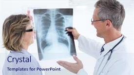  Presentation with xray - Cool new PPT layouts with doctor showing xray to his backdrop and a sky blue colored foreground