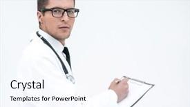  Presentation with trademark and medical - Cool new presentation theme with doctor signing the medical report backdrop and a sky blue colored foreground