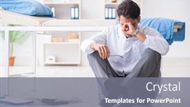  Presentation with doctor in hospital health insurance related icons healthcare person saving medical - PPT theme featuring doctor sitting on the floor in hospital background and a gray colored foreground