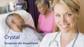  Presentation with patients - Amazing PPT layouts having doctor smiling standing in patients backdrop and a  colored foreground