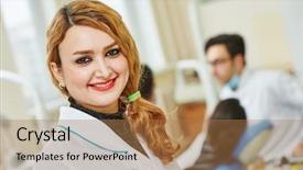  Presentation with dental assistant - Theme featuring doctor smiling the dentist work background and a  colored foreground