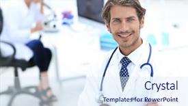  Presentation with nuclear arms - Slide deck having doctor smiling with arms cross background and a sky blue colored foreground