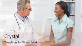  Presentation with doctor and patient medical consultation - PPT theme enhanced with young white goatling grazing on background and a dark gray colored foreground